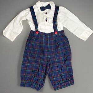 Vintage Great Guy Infant Nutcracker Embroidered Plaid Suspender Outfit USA 18M